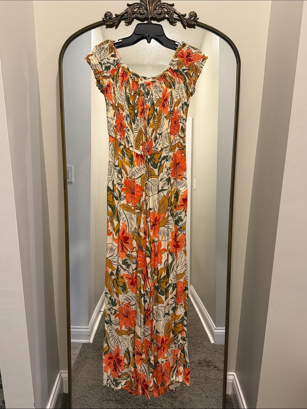 Cleobella Cream Floral Jumpsuit with peach & Green Print